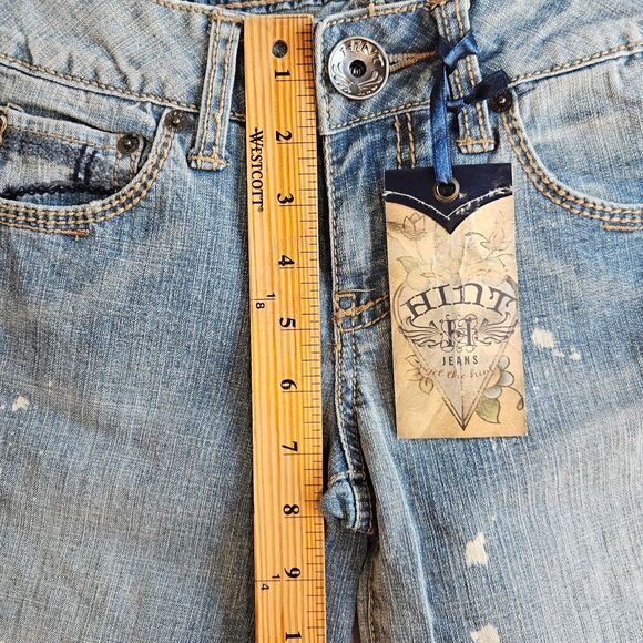 Hint Jeans Women Sz 1 Blue Boot Cut Bleach Splatter Look Y2K Festival Hippie New - Picture 14 of 16